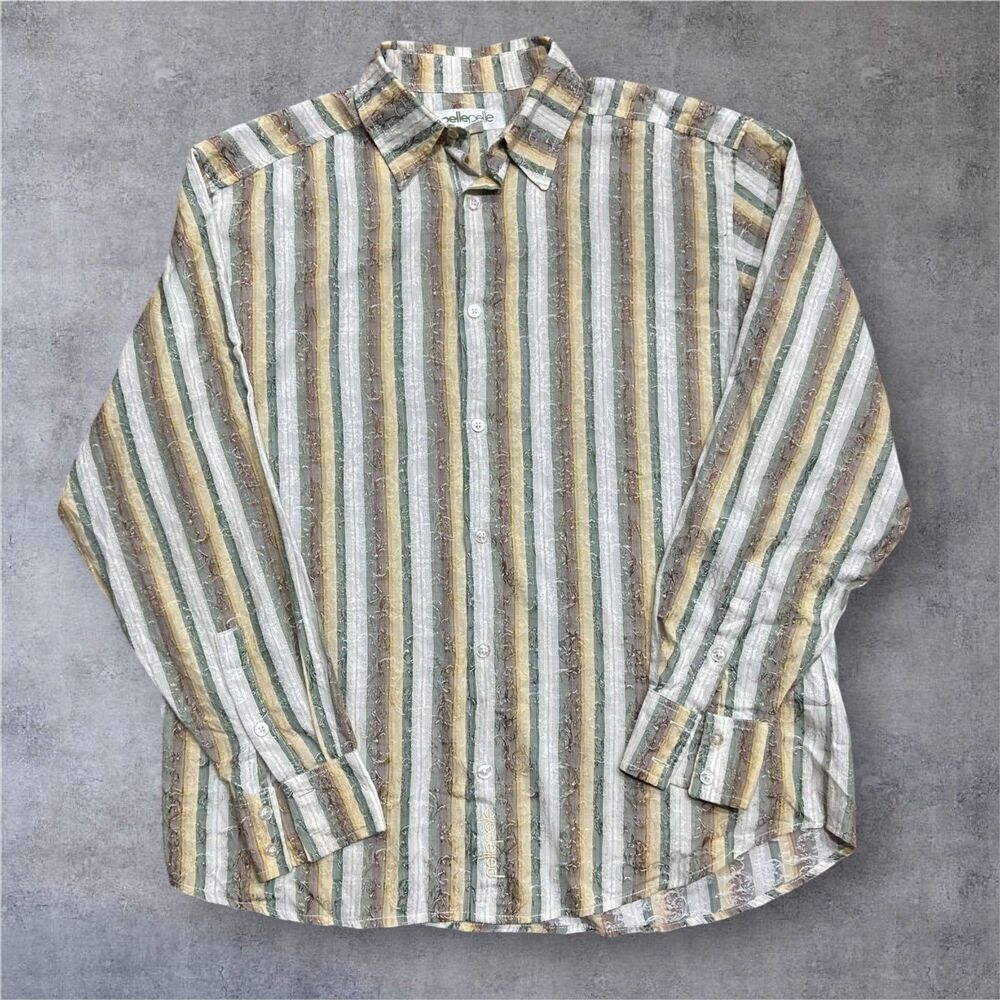 Pelle Pelle Vintage Y2K Striped Multicolor Button Down Shirt Men's Size XL